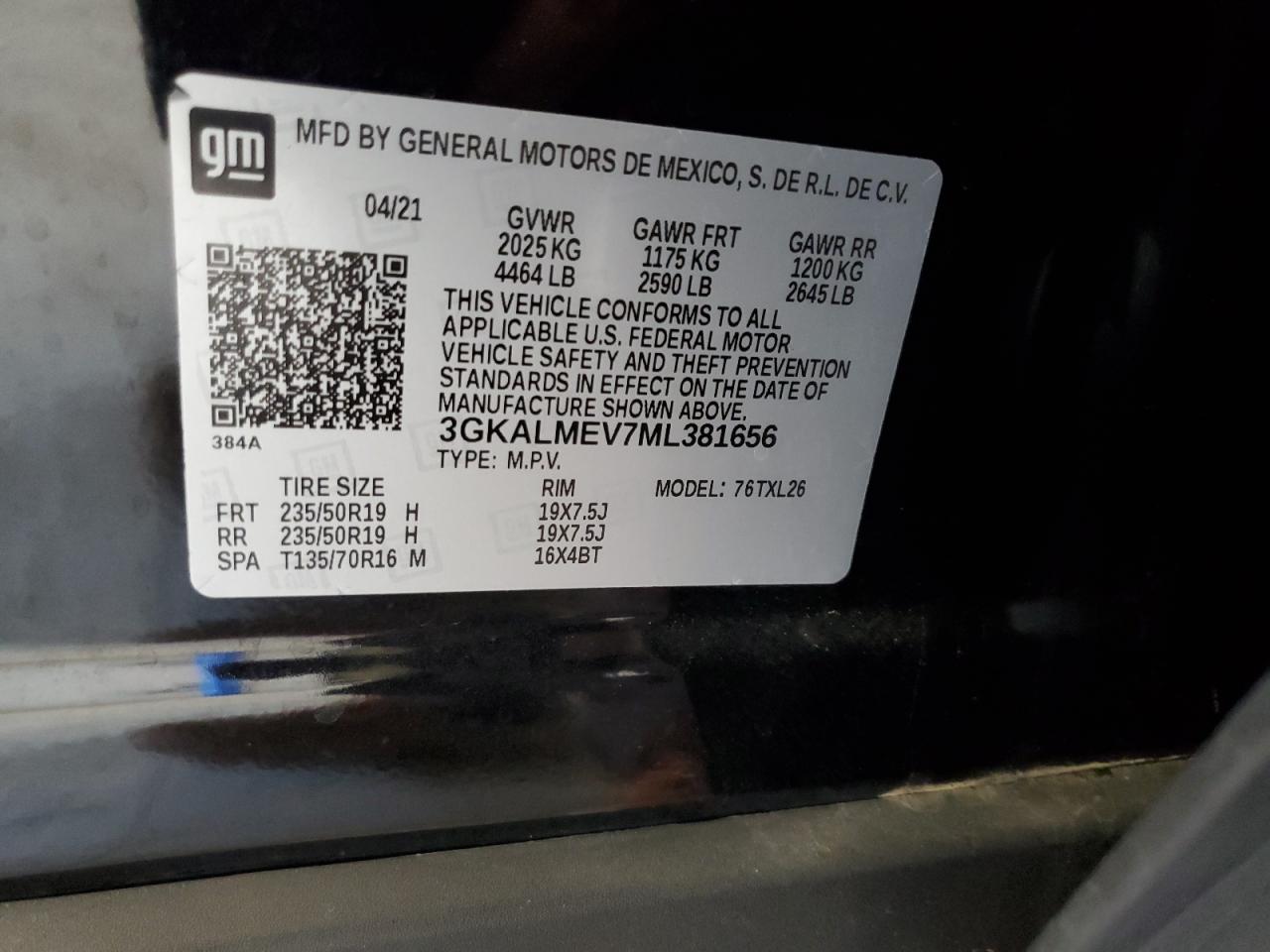 2021 GMC Terrain Sle VIN: 3GKALMEV7ML381656 Lot: 90020025