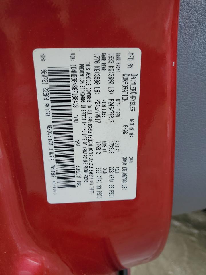 2006 Dodge Durango Sxt VIN: 1D4HB38N86F188418 Lot: 86238565