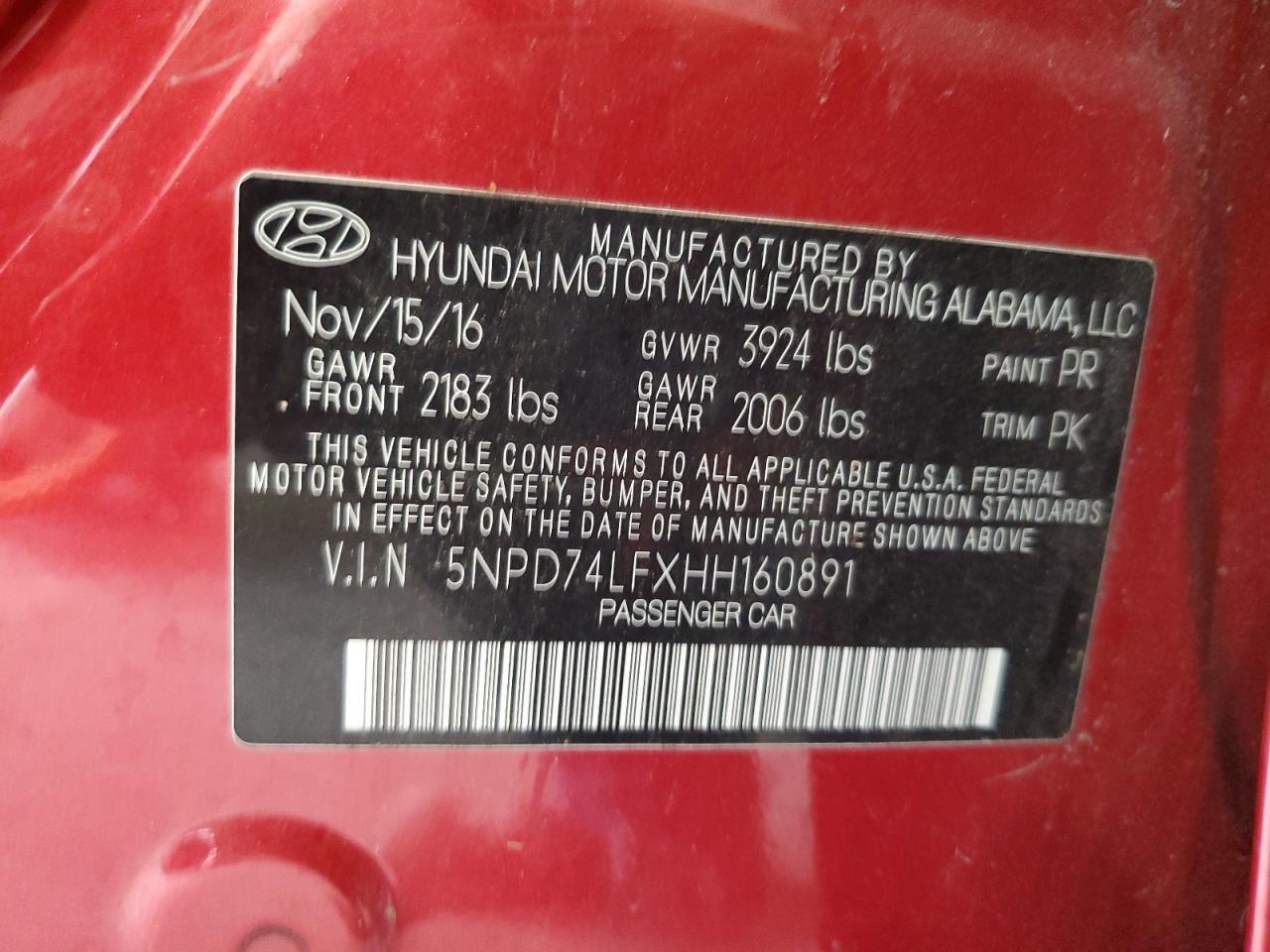 2017 Hyundai Elantra Se VIN: 5NPD74LFXHH160891 Lot: 82227045