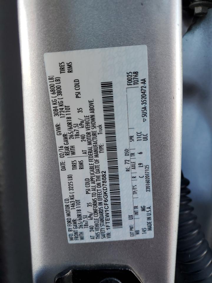 2016 Ford F150 Supercrew VIN: 1FTEW1CF6GKD78882 Lot: 86179145