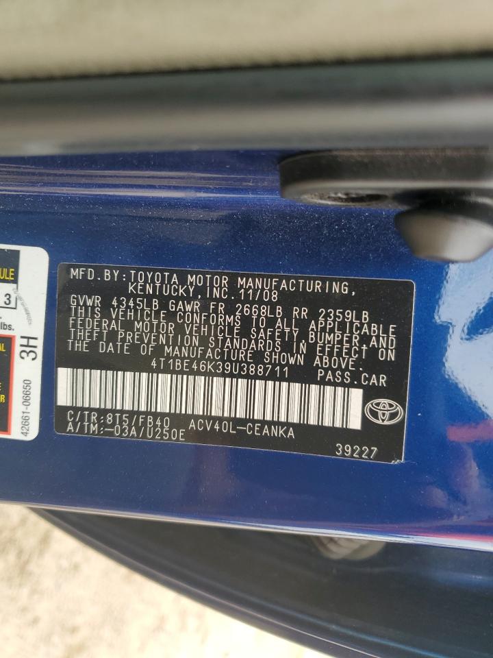 2009 Toyota Camry Base VIN: 4T1BE46K39U388711 Lot: 82362395