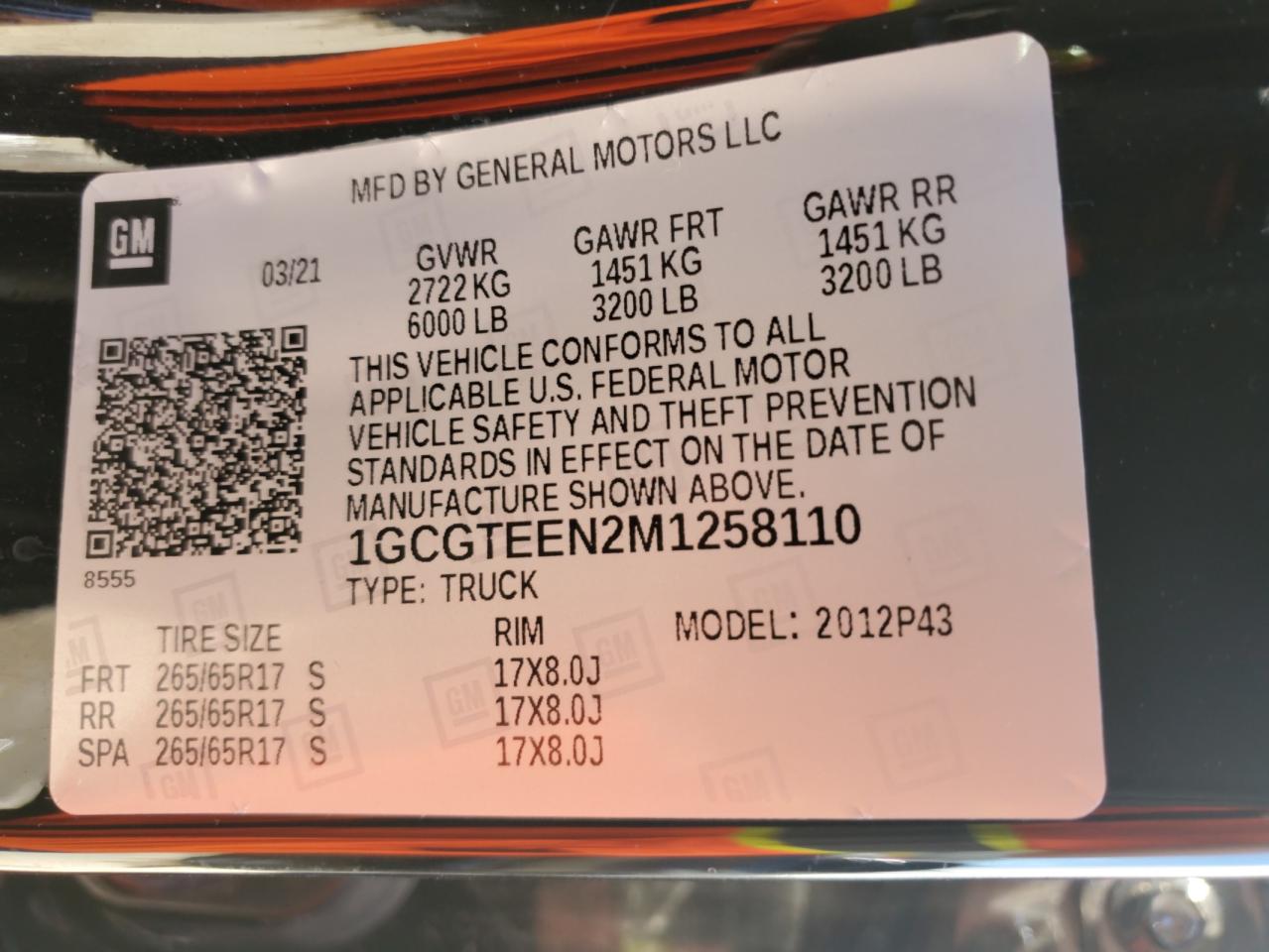 2021 Chevrolet Colorado Zr2 VIN: 1GCGTEEN2M1258110 Lot: 85489485
