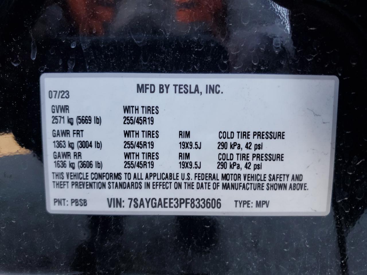 2023 Tesla Model Y VIN: 7SAYGAEE3PF833606 Lot: 87250475