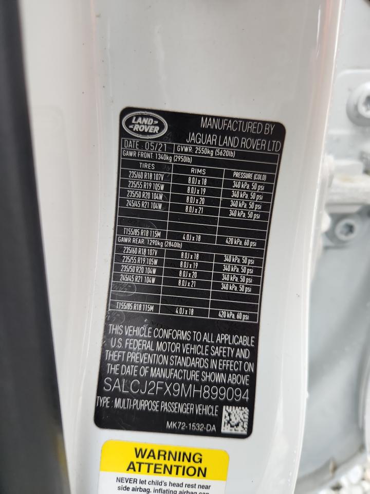 2021 Land Rover Discovery Sport S VIN: SALCJ2FX9MH899094 Lot: 85340605