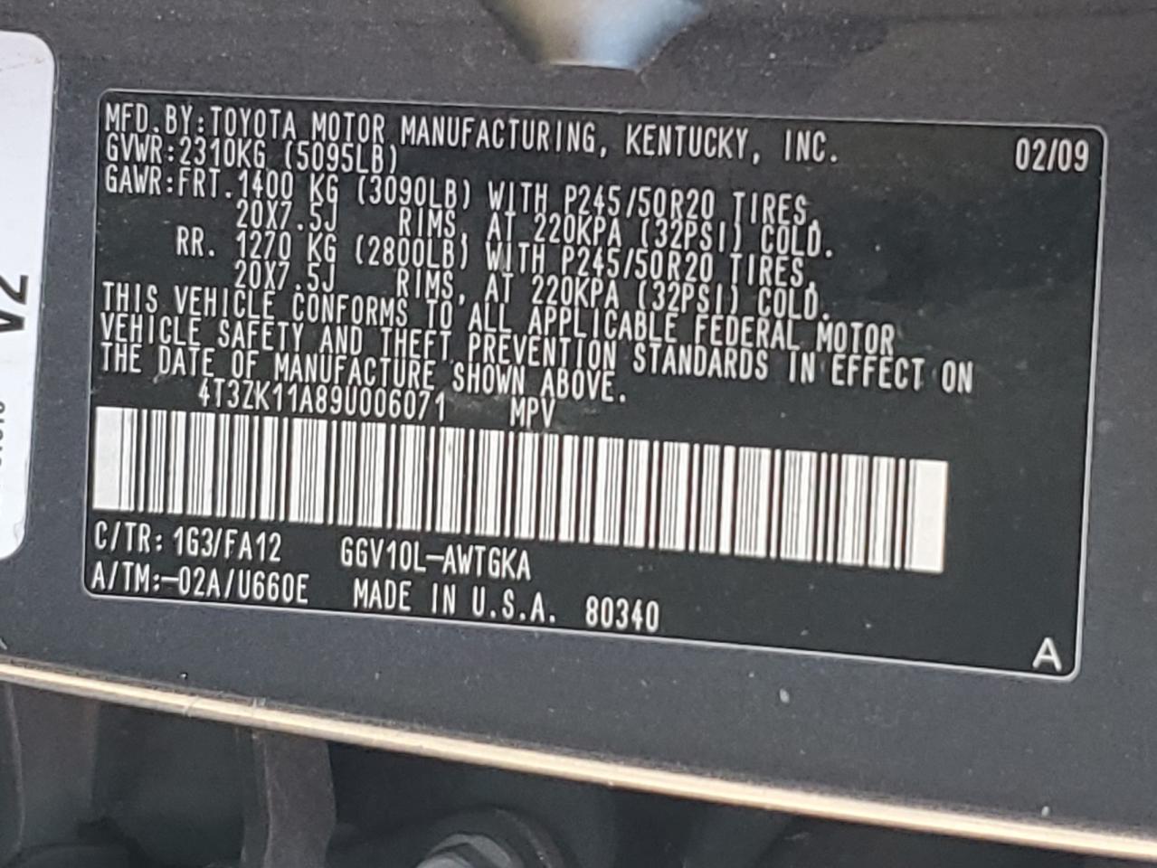 2009 Toyota Venza VIN: 4T3ZK11A89U006071 Lot: 86672435