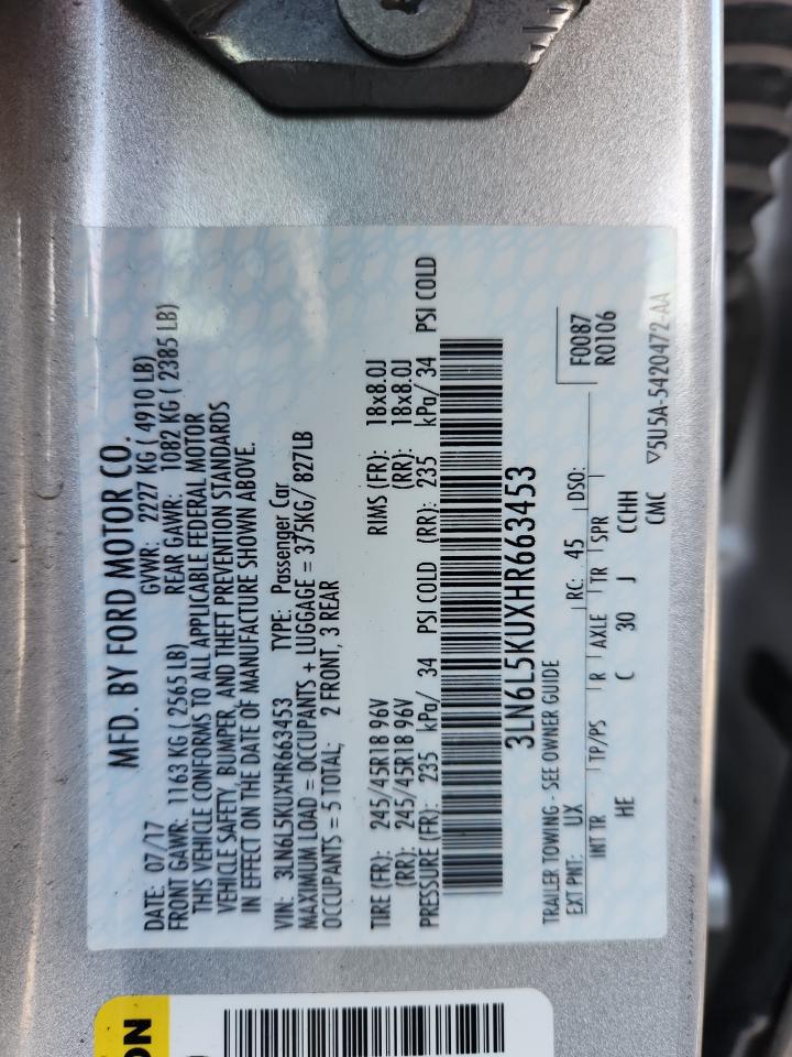 2017 Lincoln Mkz Hybrid Premiere VIN: 3LN6L5KUXHR663453 Lot: 85822715