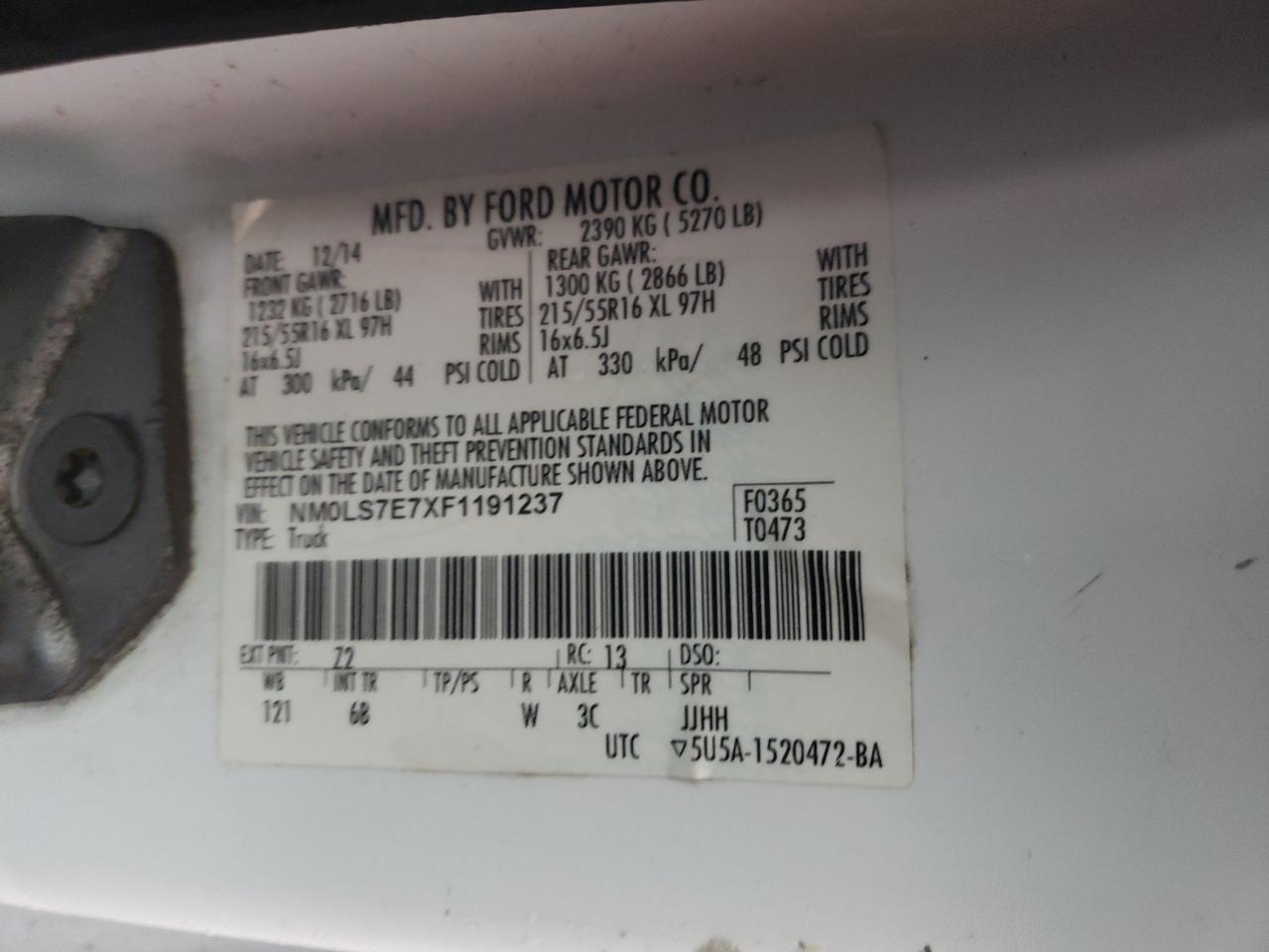 2015 Ford Transit Connect Delivery Van VIN: NM0LS7E7XF1191237 Lot: 90602645