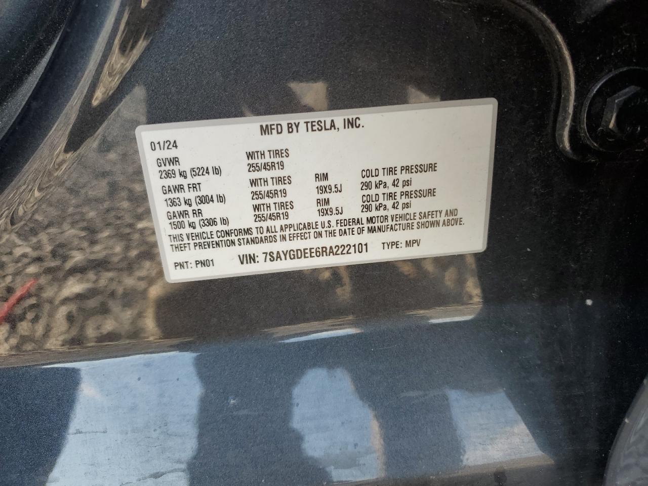 2024 Tesla Model Y VIN: 7SAYGDEE6RA222101 Lot: 82223605