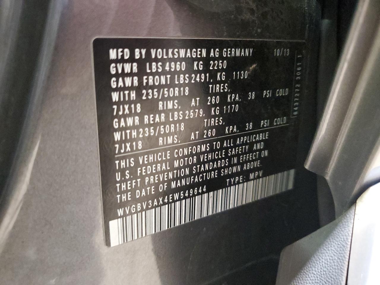 2014 Volkswagen Tiguan S VIN: WVGBV3AX4EW549644 Lot: 85144435