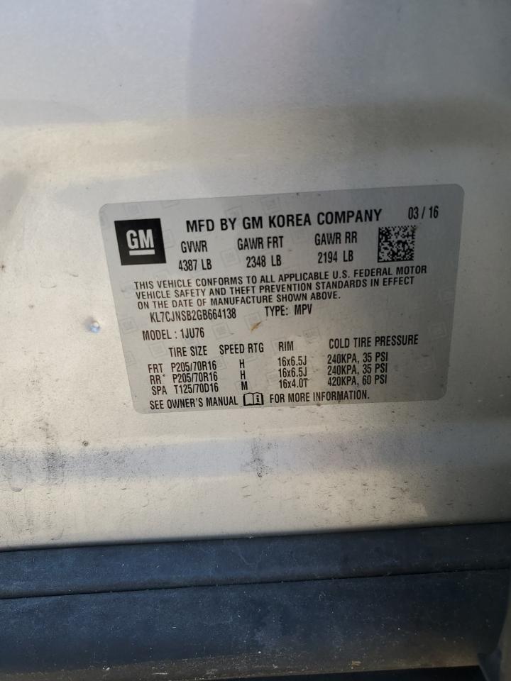 2016 Chevrolet Trax Ls VIN: KL7CJNSB2GB664138 Lot: 82318005