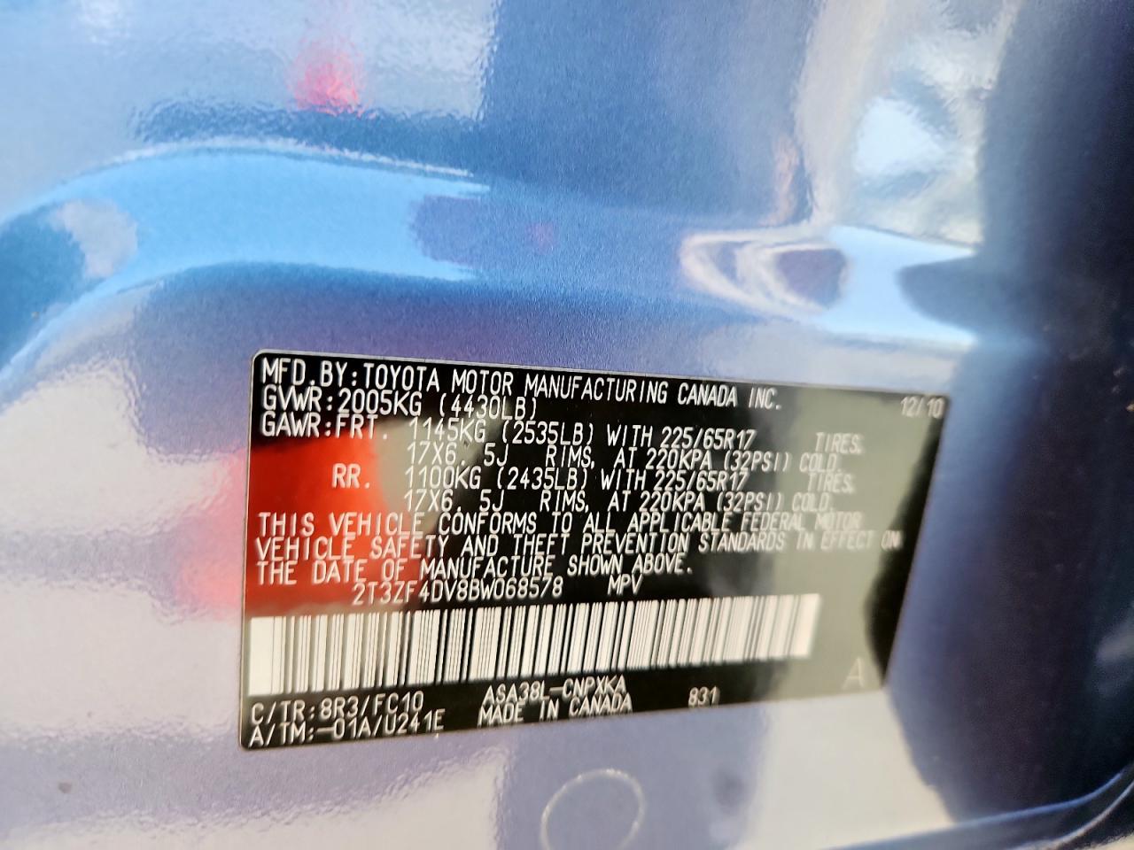 2011 Toyota Rav4 VIN: 2T3ZF4DV8BW068578 Lot: 90288865