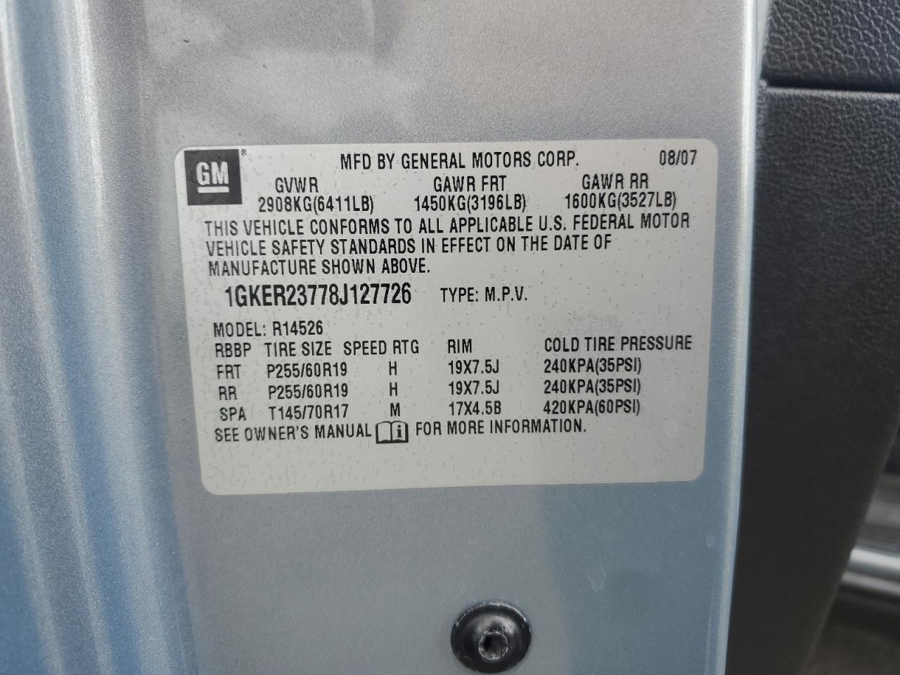 2008 GMC Acadia Slt-1 VIN: 1GKER23778J127726 Lot: 82472125