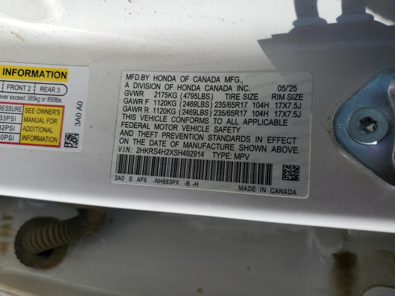 2025 Honda Cr-V Lx VIN: 2HKRS4H2XSH492914 Lot: 82333375