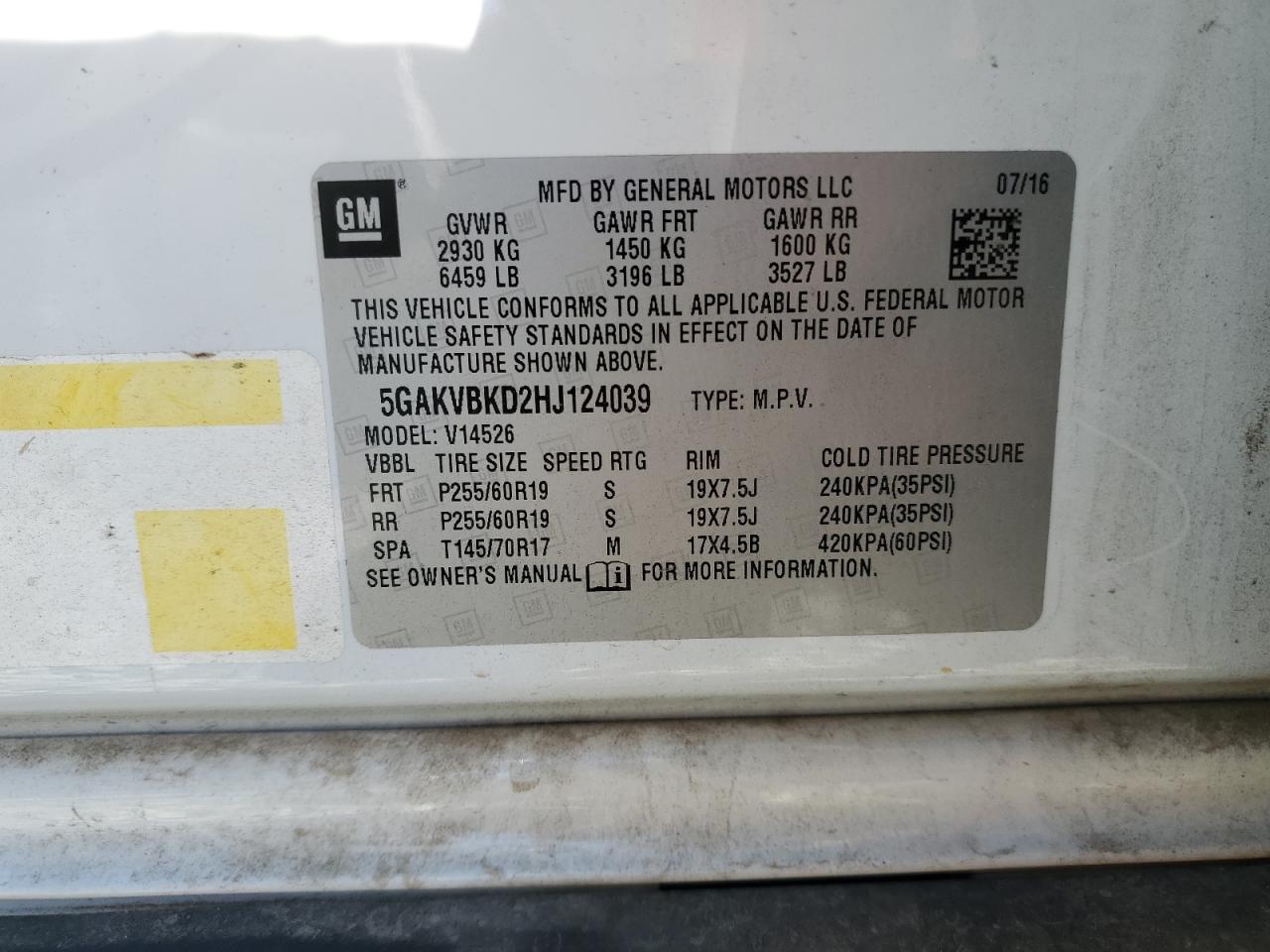 2017 Buick Enclave VIN: 5GAKVBKD2HJ124039 Lot: 90525225