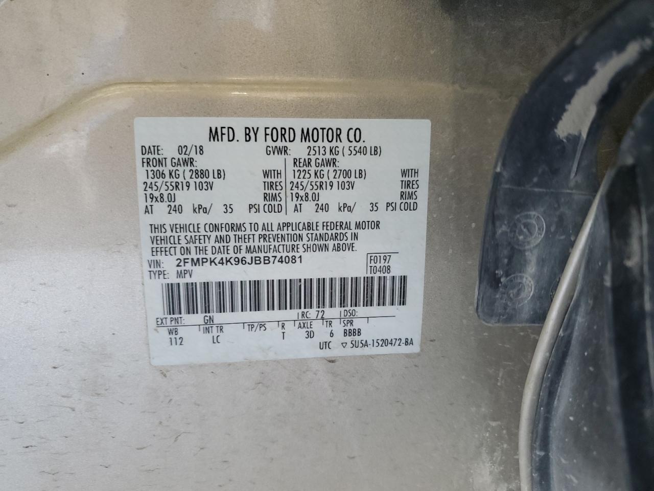 2018 Ford Edge Titanium VIN: 2FMPK4K96JBB74081 Lot: 82275875