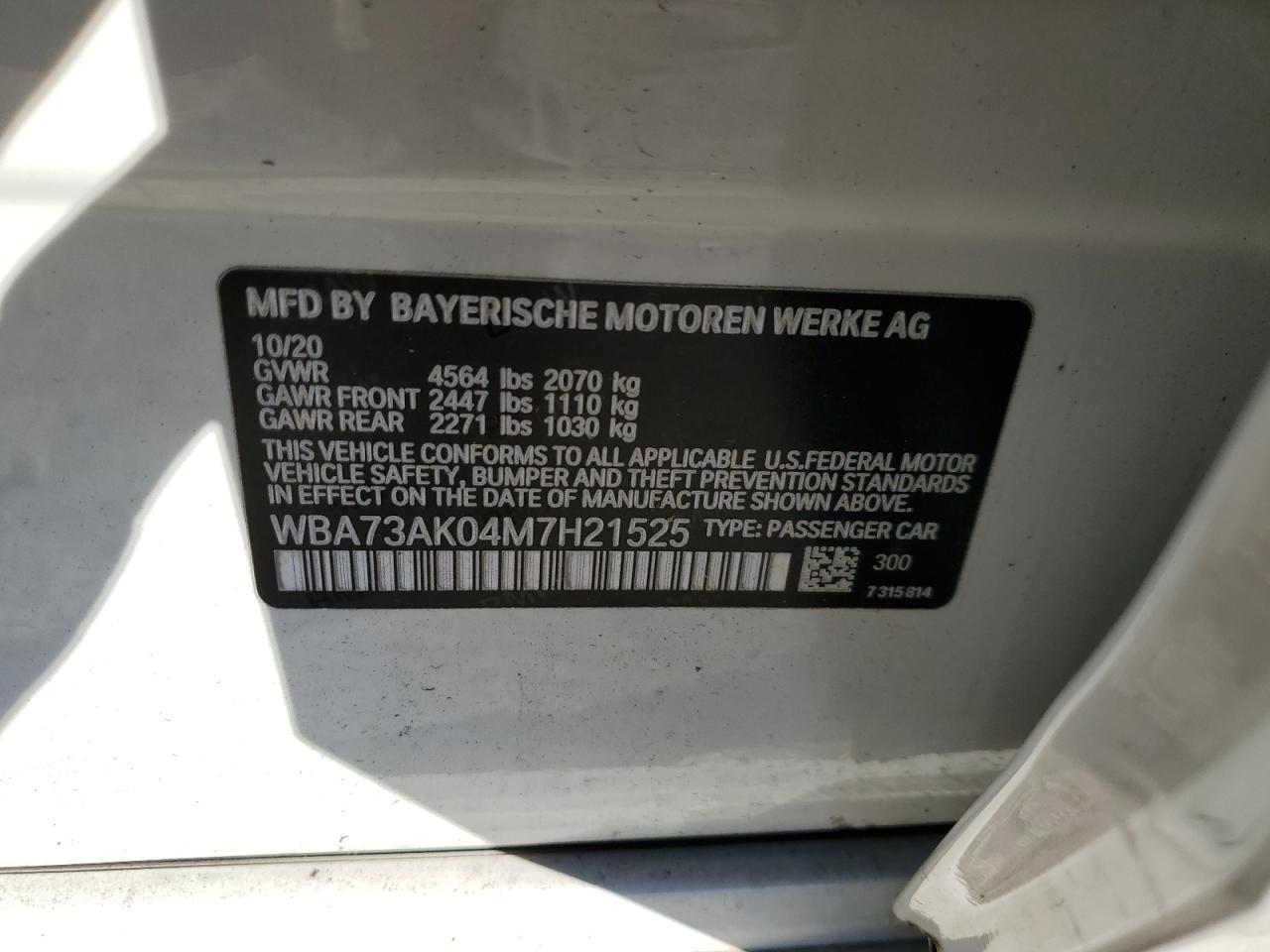 2021 BMW 228Xi VIN: WBA73AK04M7H21525 Lot: 82301575