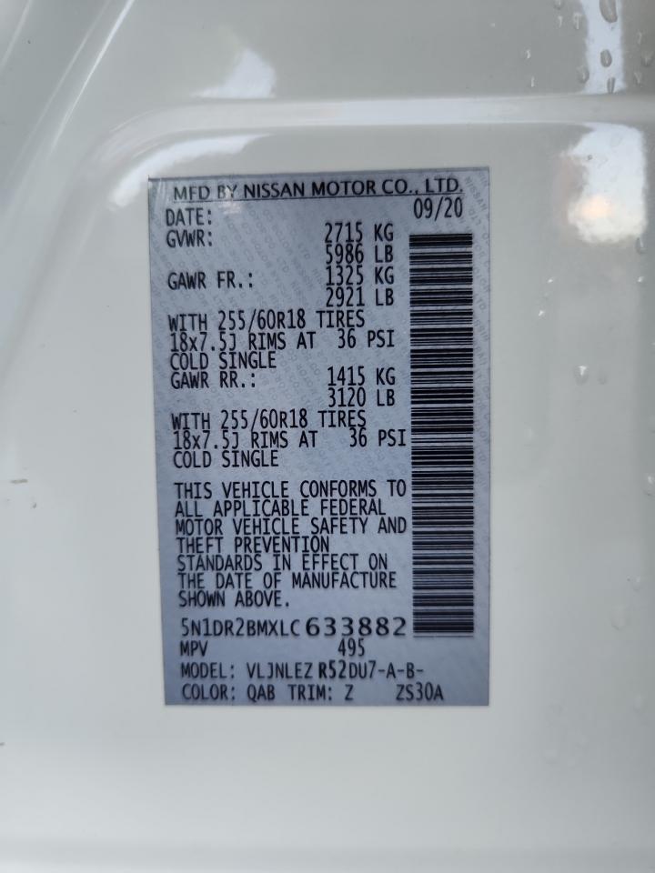 2020 Nissan Pathfinder Sv VIN: 5N1DR2BMXLC633882 Lot: 85361115