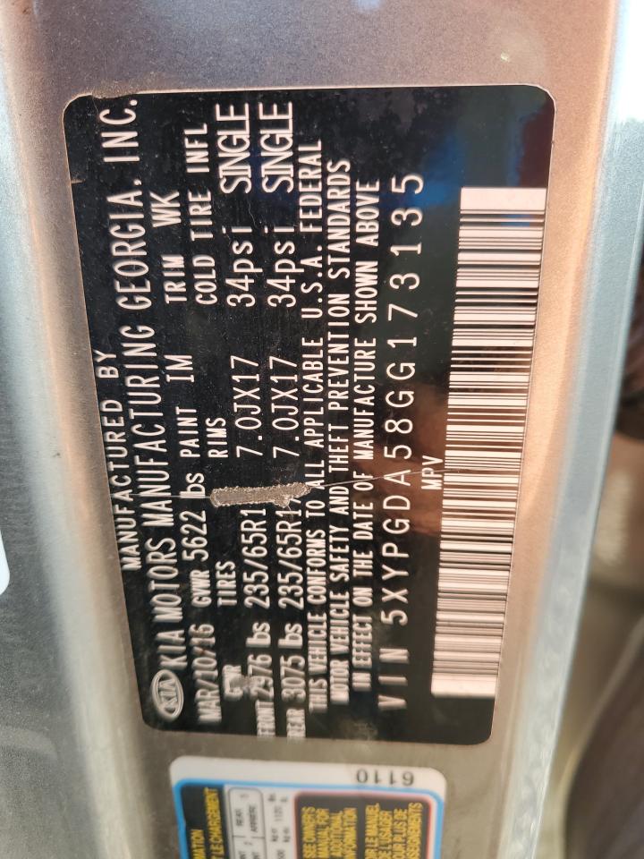 2016 Kia Sorento Lx VIN: 5XYPGDA58GG173135 Lot: 84601555