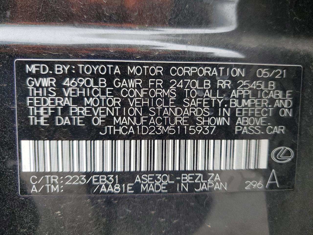 2021 Lexus Is 300 VIN: JTHCA1D23M5115937 Lot: 90374375