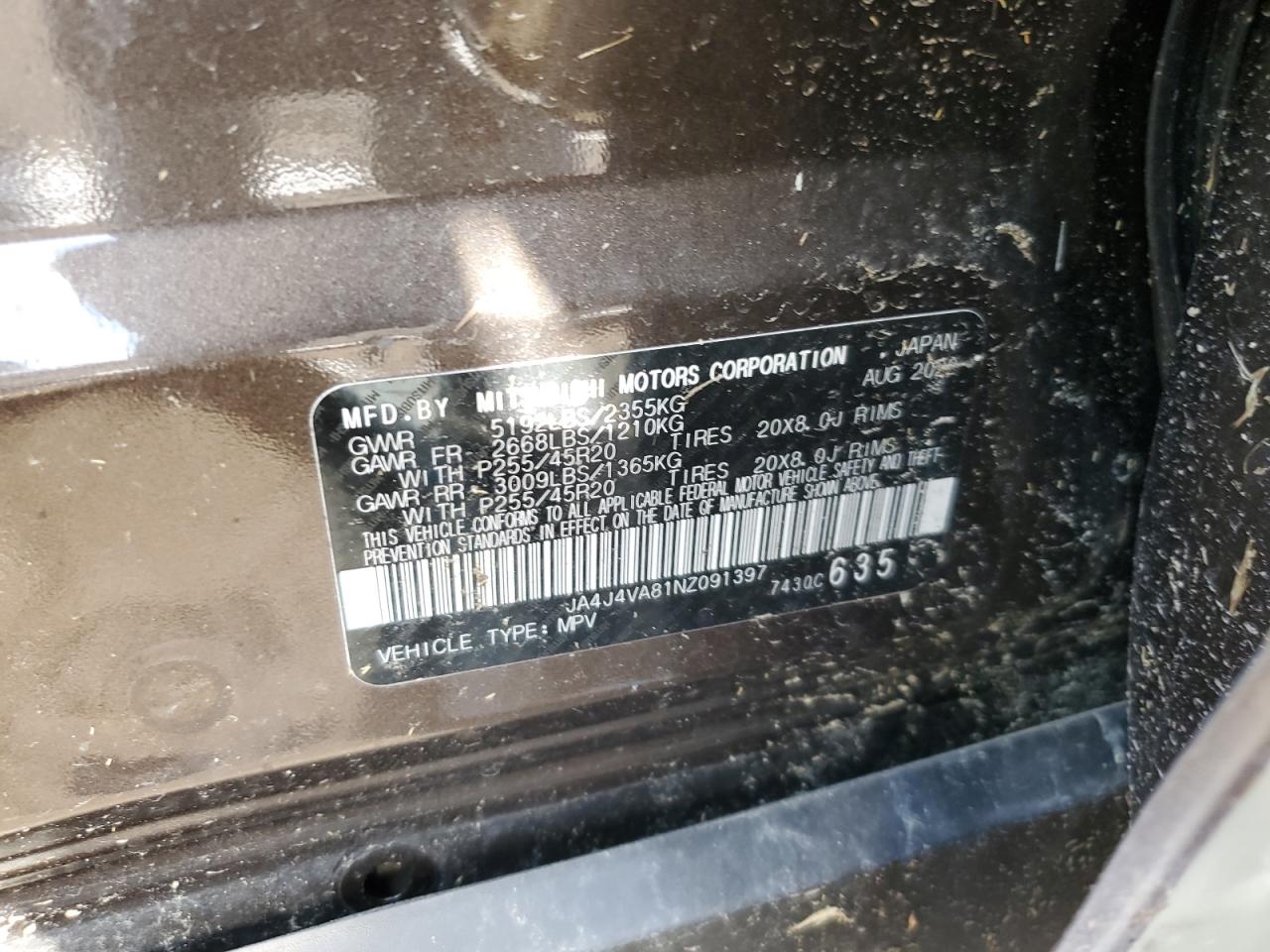 2022 Mitsubishi Outlander Sel VIN: JA4J4VA81NZ091397 Lot: 82331135