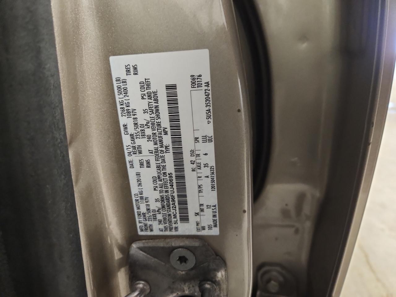 2015 Lincoln Mkc VIN: 5LMCJ2A96FUJ40695 Lot: 89650305