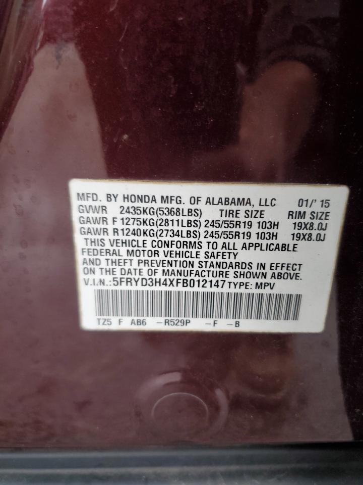 2015 Acura Mdx Technology VIN: 5FRYD3H4XFB012147 Lot: 89917055