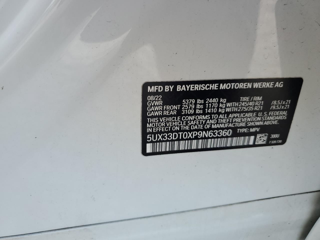 2023 BMW X4 xDrive30I VIN: 5UX33DT0XP9N63360 Lot: 84933365