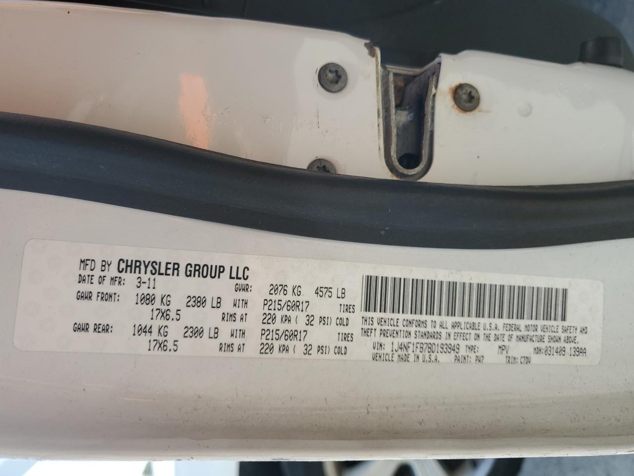 2011 Jeep Compass Sport VIN: 1J4NF1FB7BD193949 Lot: 84178675