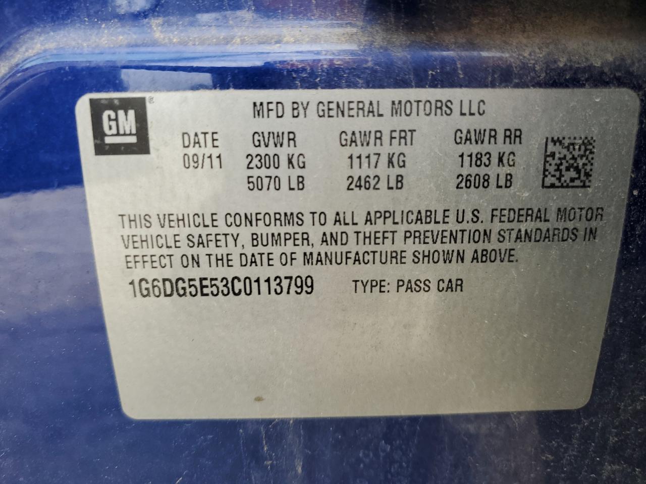 2012 Cadillac Cts Luxury Collection VIN: 1G6DG5E53C0113799 Lot: 82337535