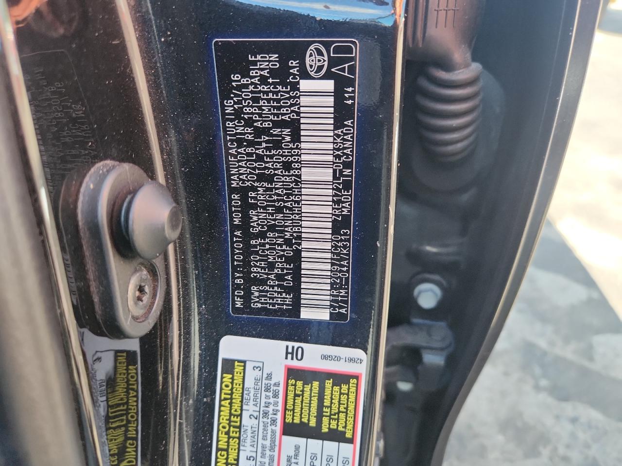 2017 Toyota Corolla L VIN: 2T1BURHE6HC788995 Lot: 82216525