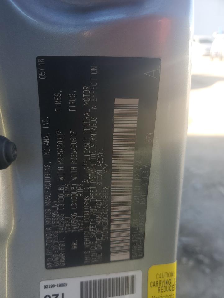 2016 Toyota Sienna Xle VIN: 5TDYK3DCXGS748698 Lot: 84625385