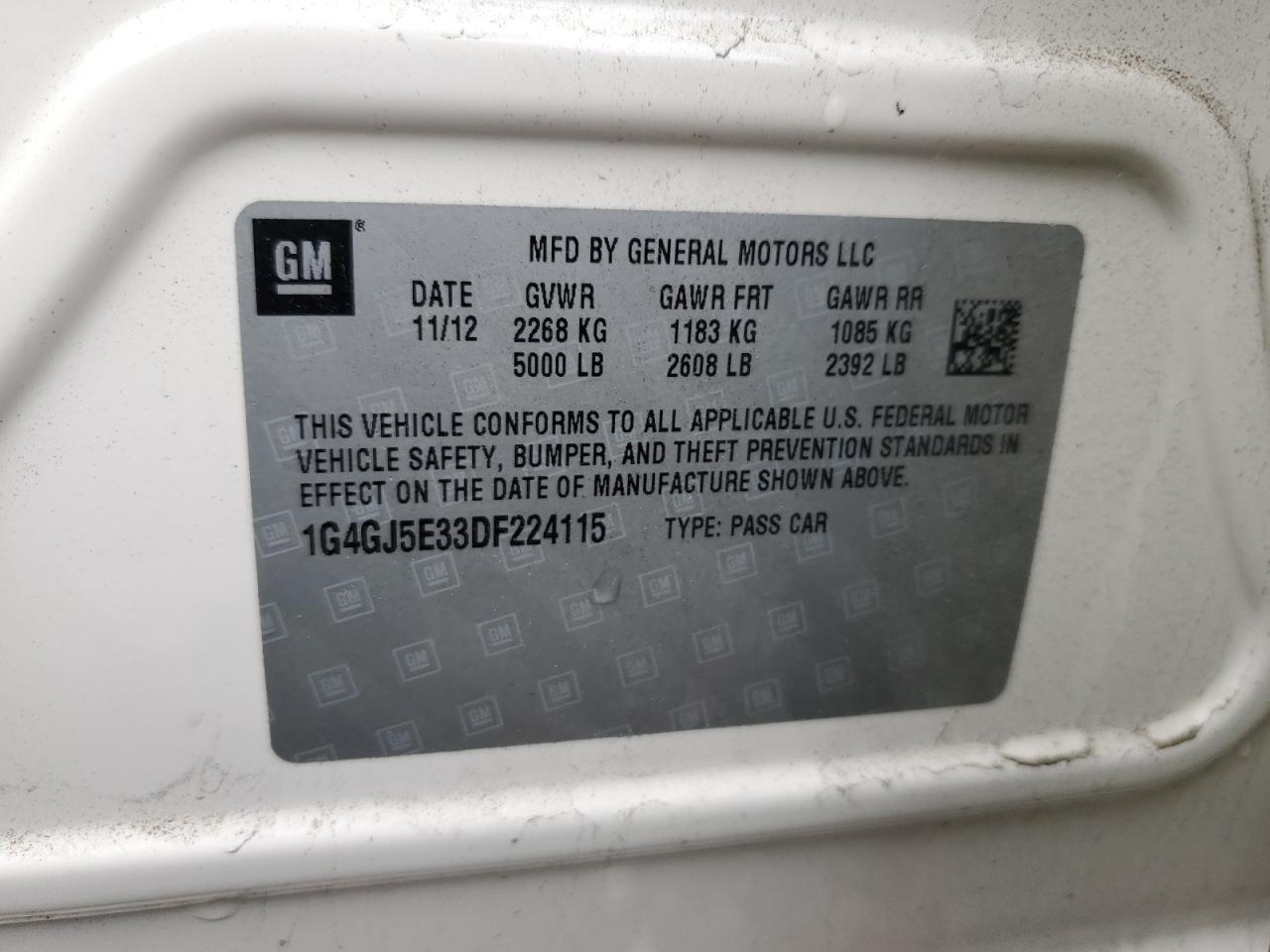 2013 Buick Lacrosse Touring VIN: 1G4GJ5E33DF224115 Lot: 85532745