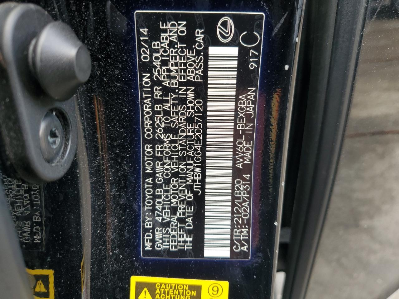 2014 Lexus Es 300H VIN: JTHBW1GG4E2057120 Lot: 85552355