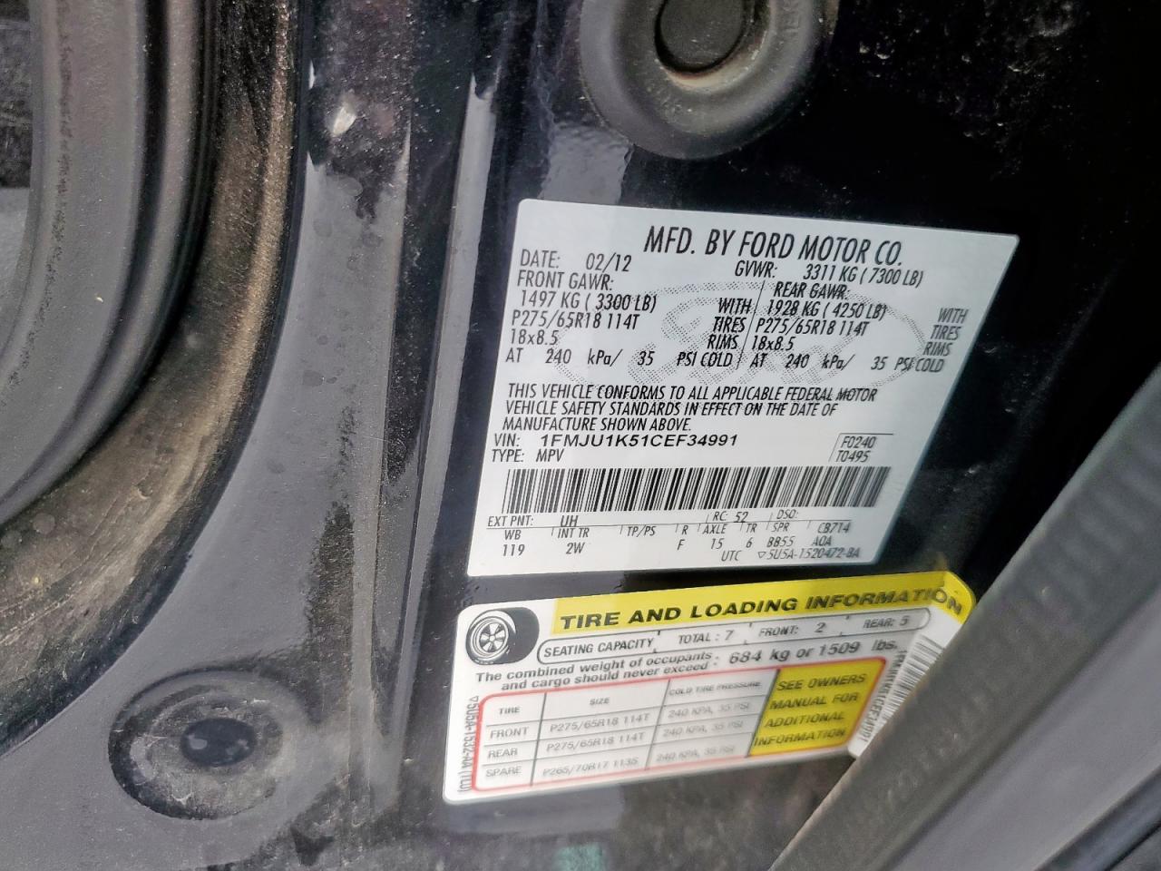 2012 Ford Expedition Limited VIN: 1FMJU1K51CEF34991 Lot: 81343995