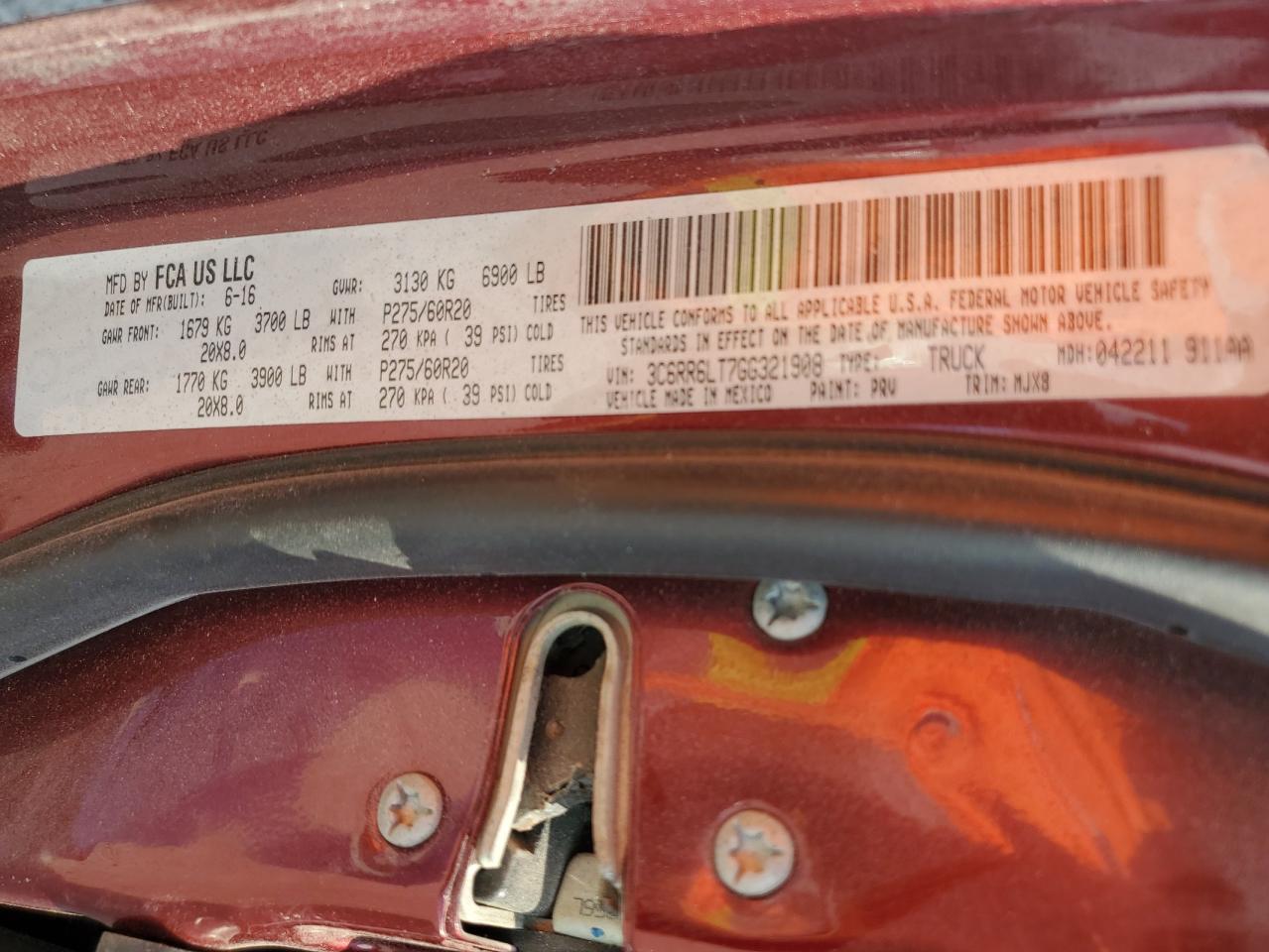 2016 Ram 1500 Slt VIN: 3C6RR6LT7GG321908 Lot: 89627085