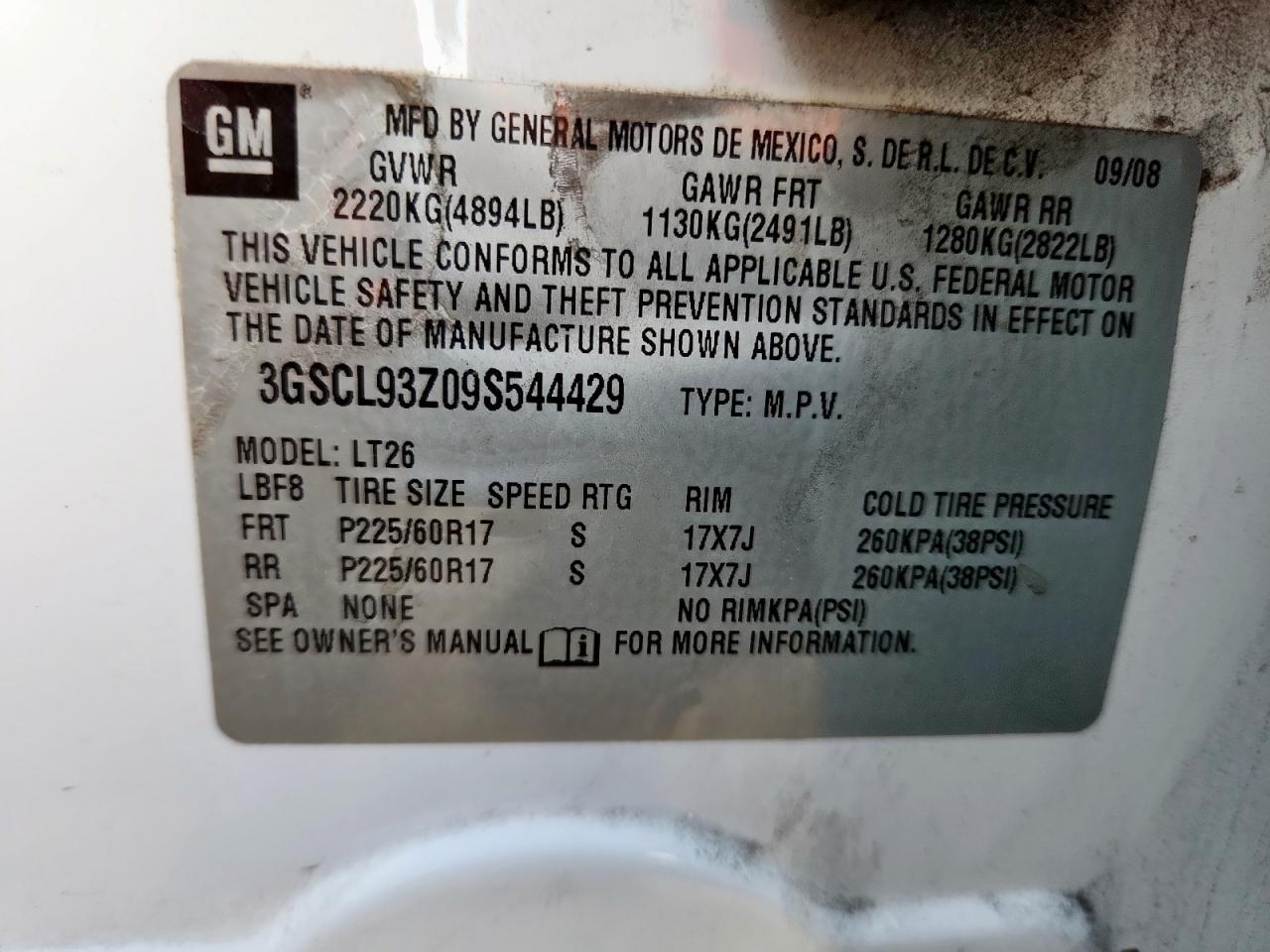 2009 Saturn Vue Hybrid VIN: 3GSCL93Z09S544429 Lot: 82732295