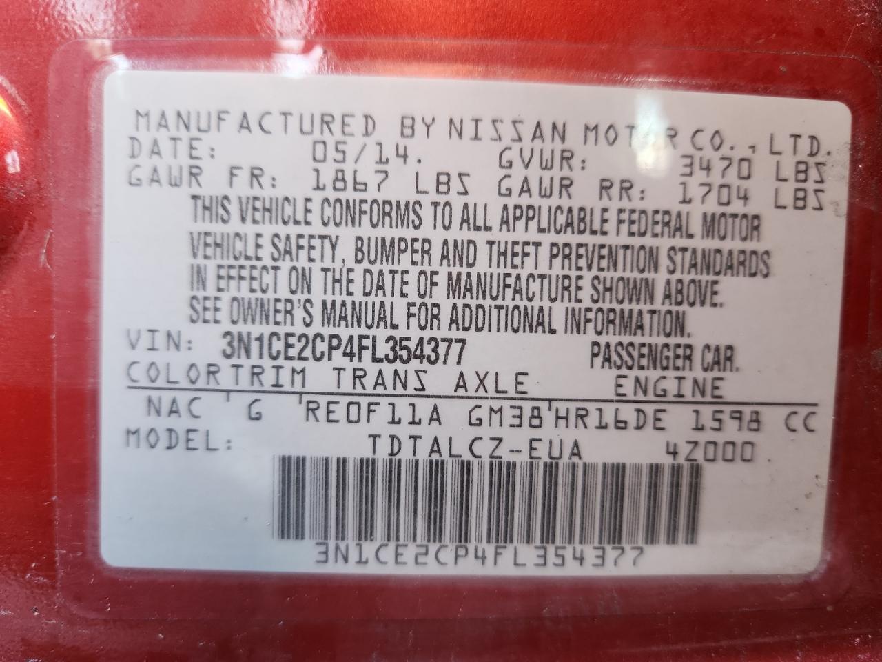 2015 Nissan Versa Note S VIN: 3N1CE2CP4FL354377 Lot: 87431545