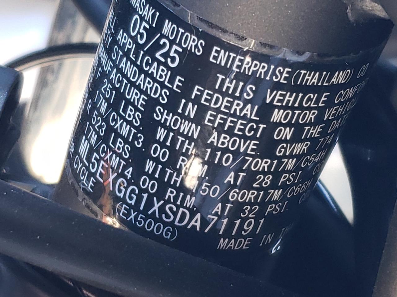 2025 Kawasaki Ex500 VIN: ML5EXGG1XSDA71191 Lot: 90423925