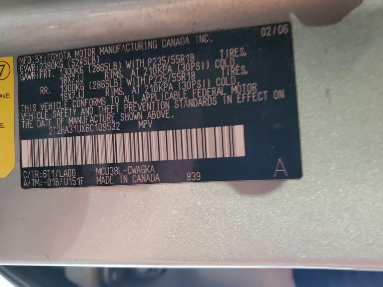 2006 Lexus Rx 330 VIN: 2T2HA31UX6C109532 Lot: 85524525