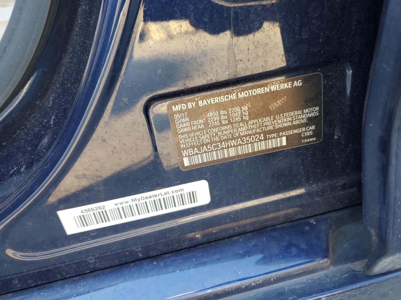 2017 BMW 530 I VIN: WBAJA5C34HWA35024 Lot: 90644915