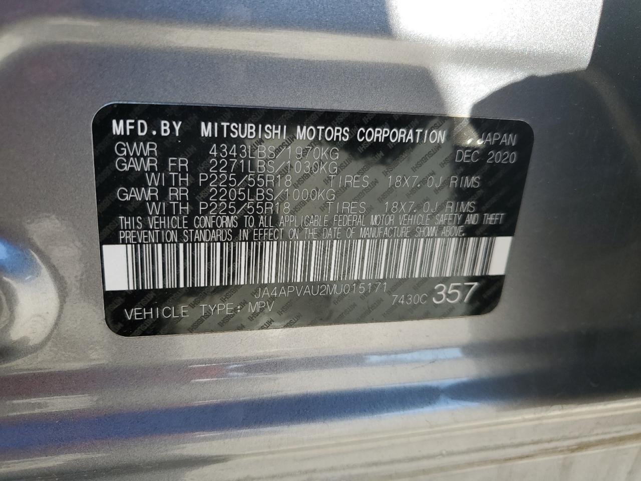 2021 Mitsubishi Outlander Sport Se VIN: JA4APVAU2MU015171 Lot: 90484515