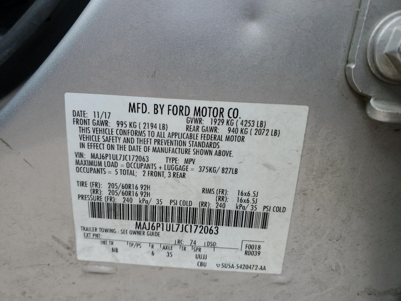 2018 Ford Ecosport Se VIN: MAJ6P1UL7JC172063 Lot: 82388545