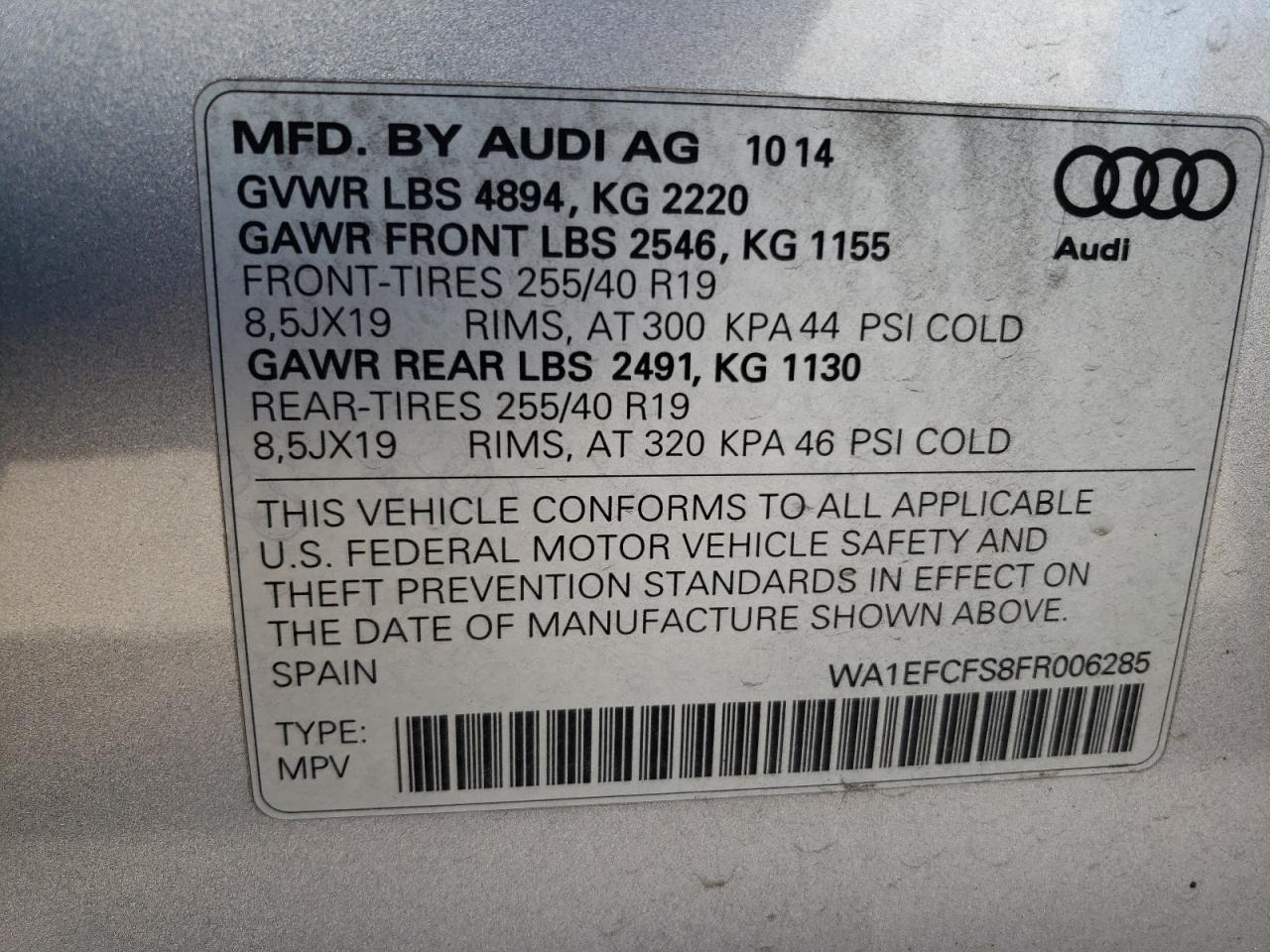 2015 Audi Q3 Premium Plus VIN: WA1EFCFS8FR006285 Lot: 82249355