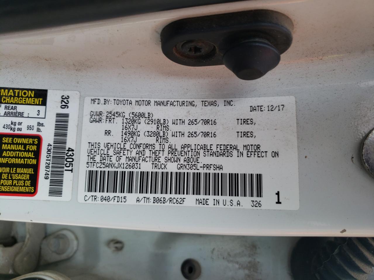 2018 Toyota Tacoma Double Cab VIN: 5TFCZ5ANXJX126031 Lot: 85333045