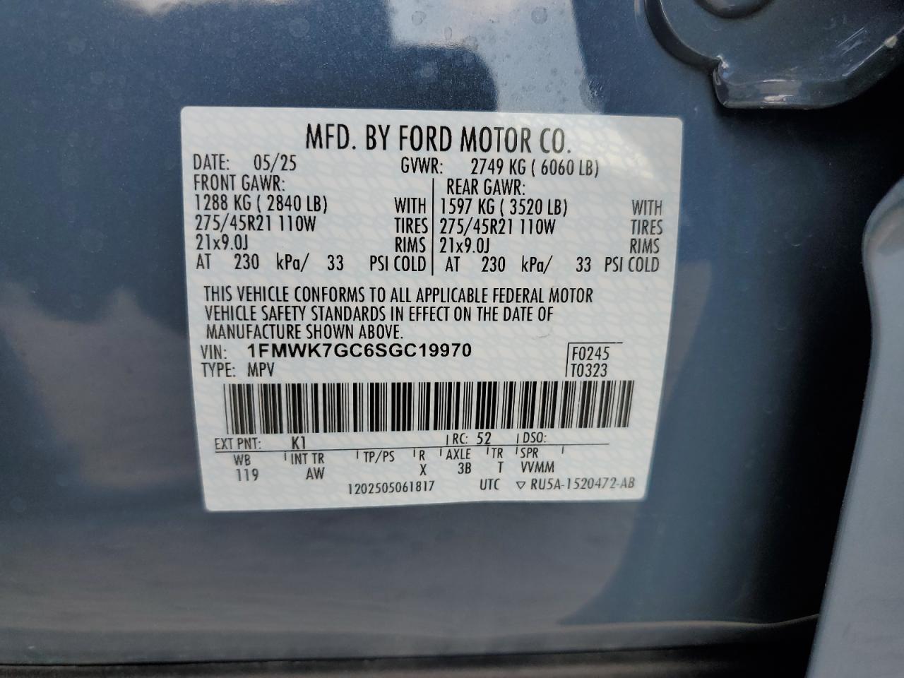 2025 Ford Explorer St VIN: 1FMWK7GC6SGC19970 Lot: 87076965