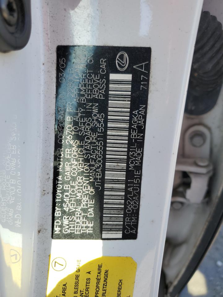 2005 Lexus Es 330 VIN: JTHBA30G555115545 Lot: 84981855