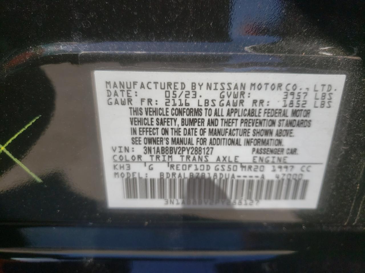 2023 Nissan Sentra S VIN: 3N1AB8BV2PY288127 Lot: 85936325