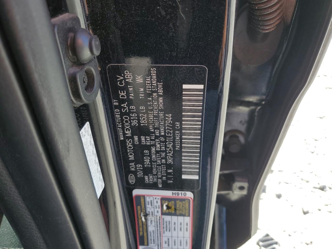 2020 Kia Rio Lx VIN: 3KPA25AD1LE277944 Lot: 81927845