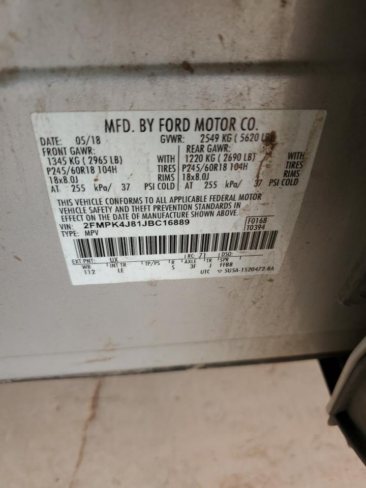 2018 Ford Edge Sel VIN: 2FMPK4J81JBC16889 Lot: 85580125