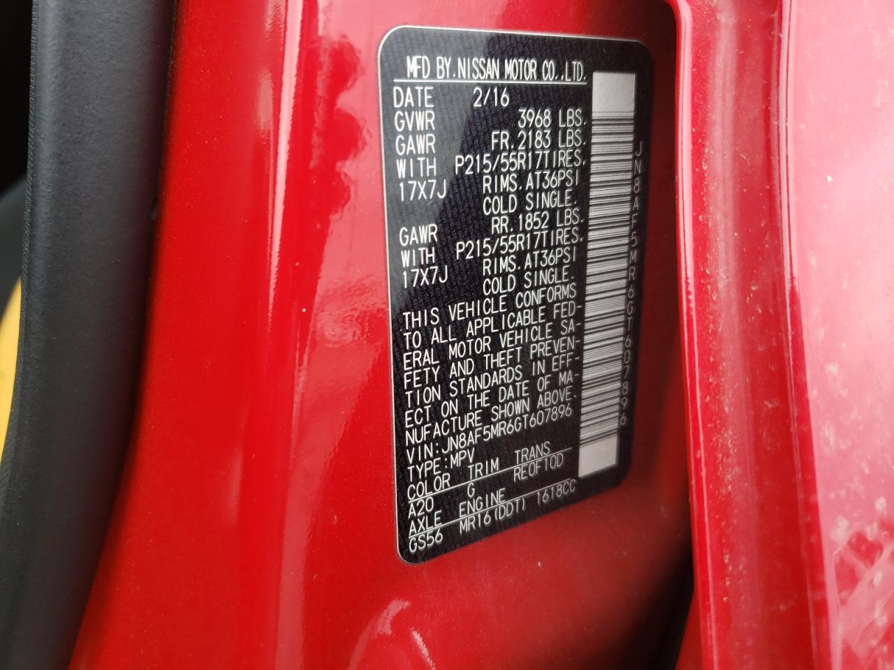 2016 Nissan Juke S VIN: JN8AF5MR6GT607896 Lot: 84298245